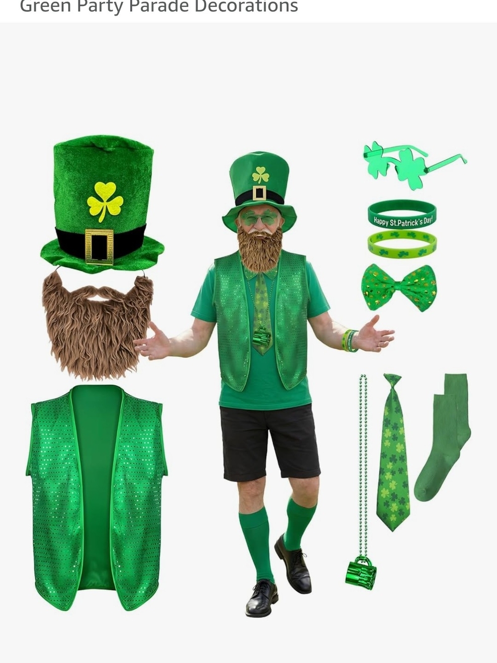 St. Patrick's Day Green Leprechaun Costume Set